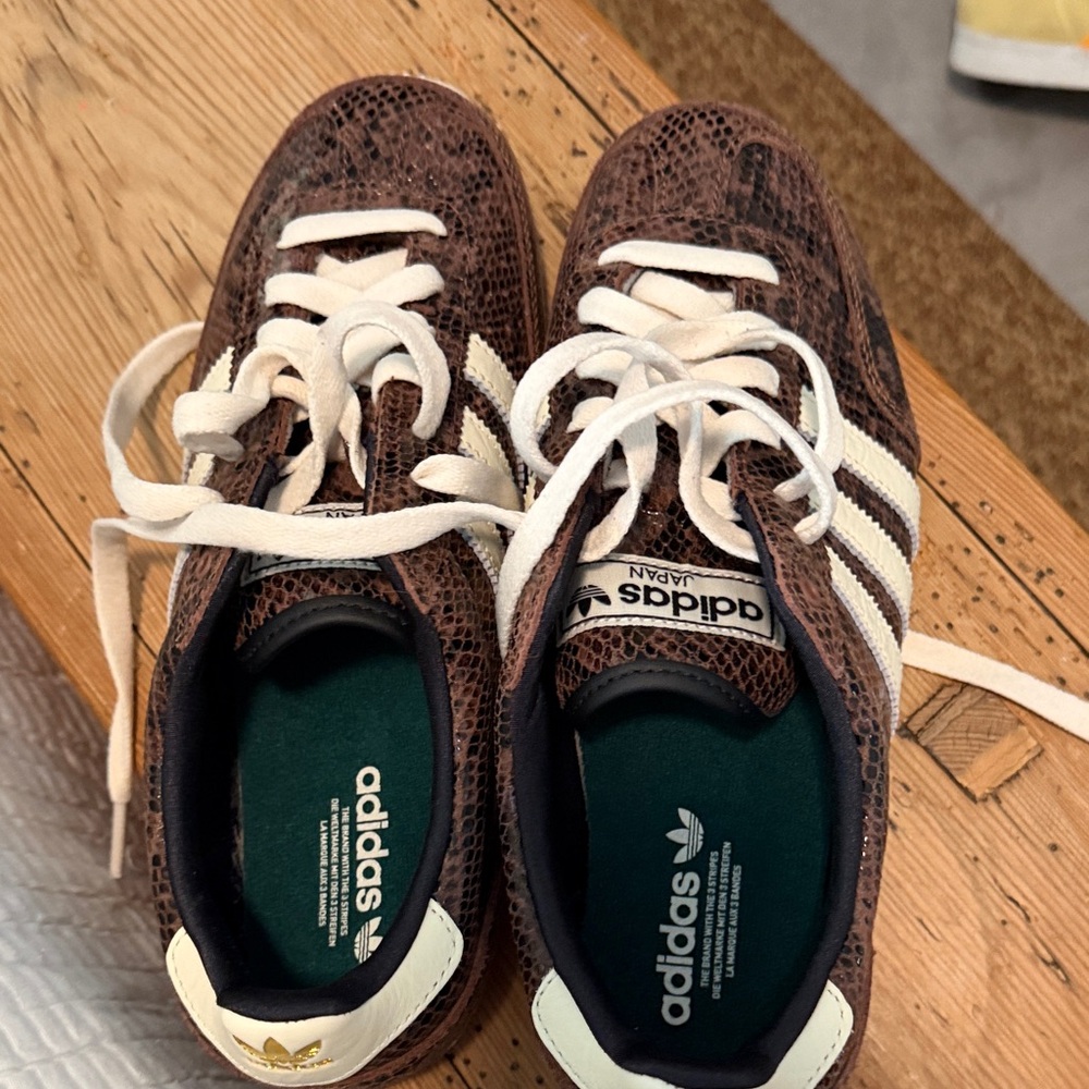 adidas Japan Brown Snake-Print Sneakers with White Stripes